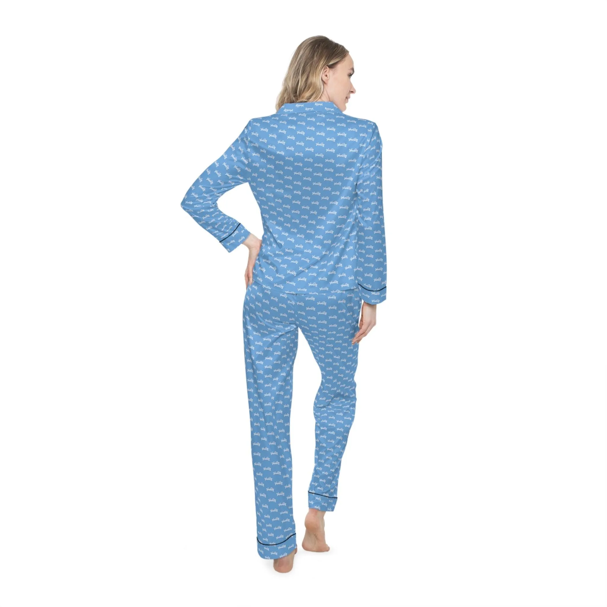 Customizable Satin Sleepwear Set - Serene Blue Elegance for Women - Tailored Comfort and Style