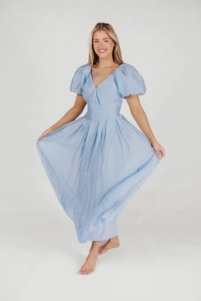 ASTR Linette Jacquard Midi Dress in Blue Chic Appeal