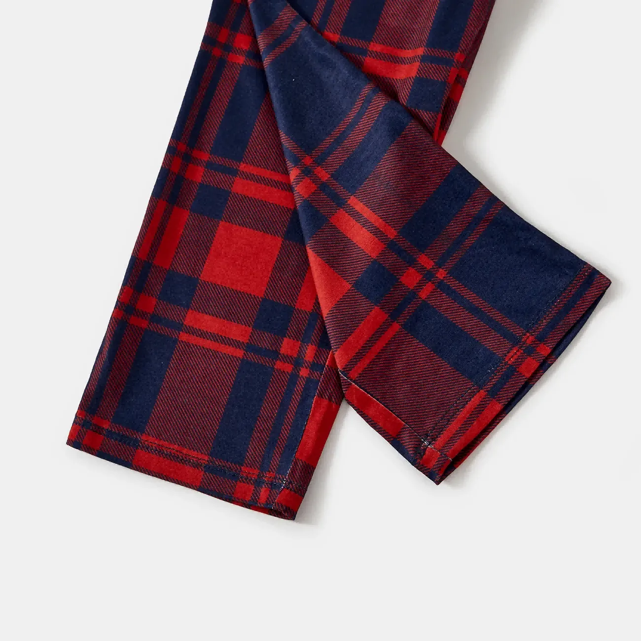 Cute Cartoon Pattern and Slogan Text Printed Red and Blue Plaid Christmas Matching Pajamas