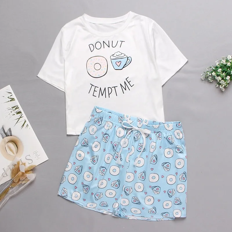 Cute Cartoon Print Short Set Pajamas