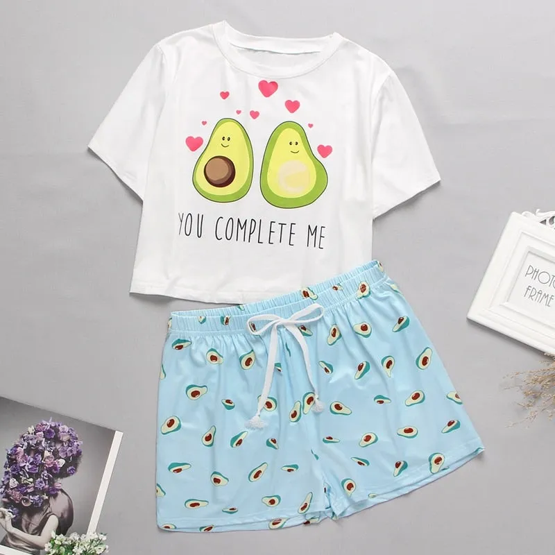 Cute Cartoon Print Short Set Pajamas