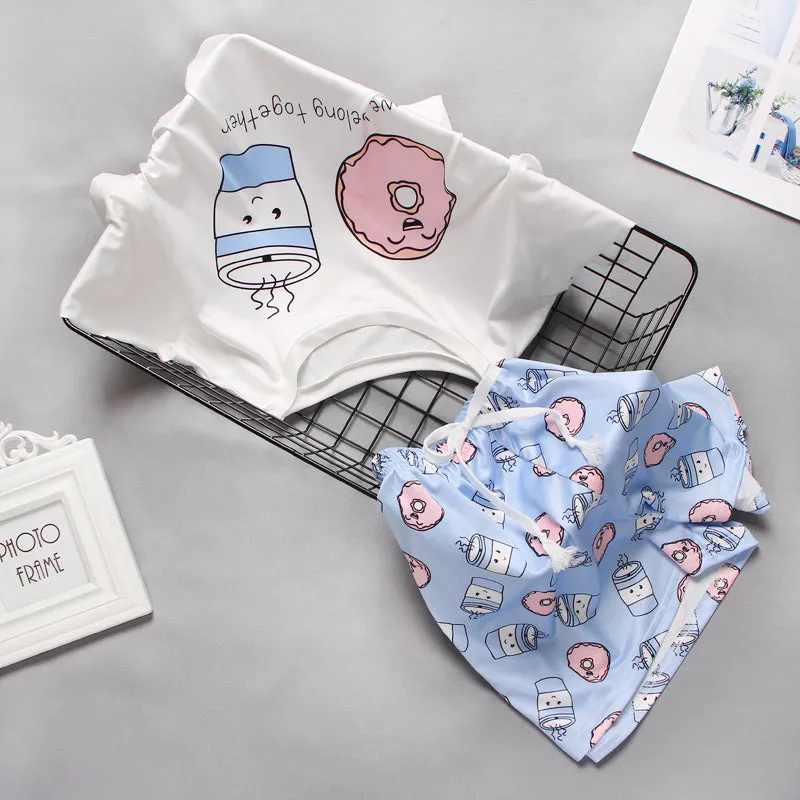 Cute Cartoon Print Short Set Pajamas