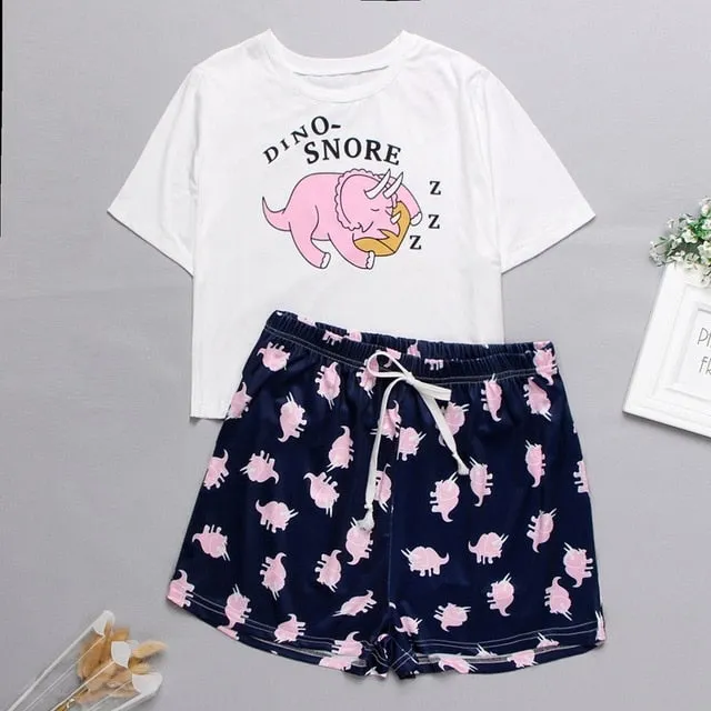 Cute Cartoon Print Short Set Pajamas