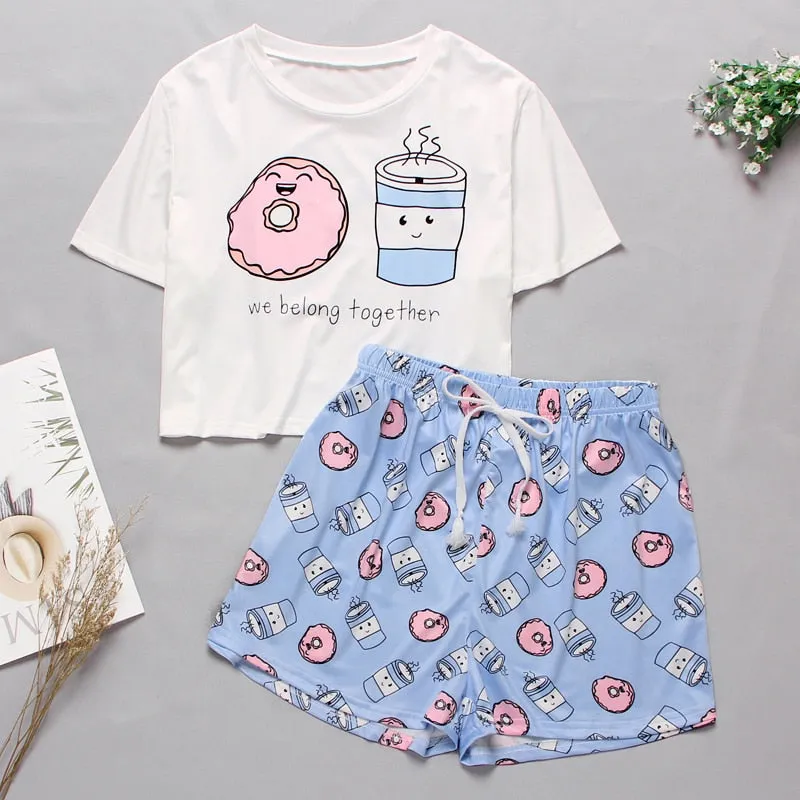 Cute Cartoon Print Short Set Pajamas