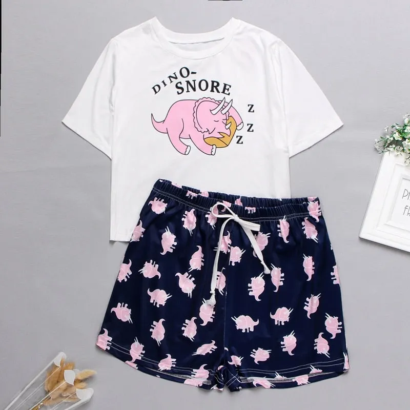 Cute Cartoon Print Short Set Pajamas