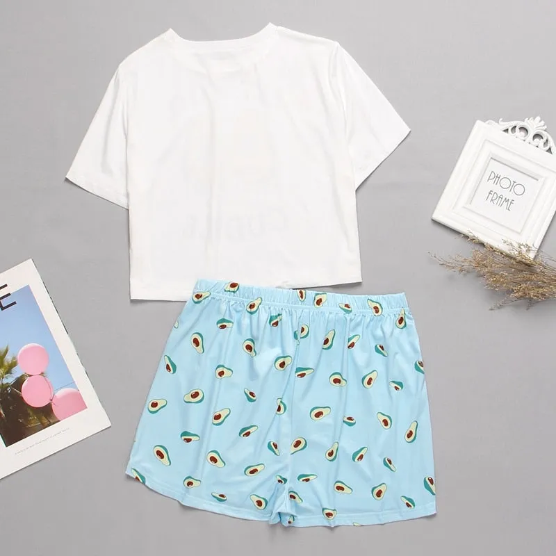 Cute Cartoon Print Short Set Pajamas