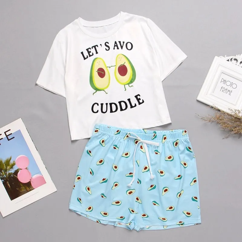 Cute Cartoon Print Short Set Pajamas