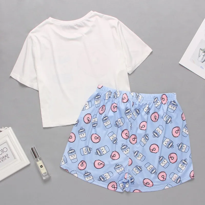 Cute Cartoon Print Short Set Pajamas