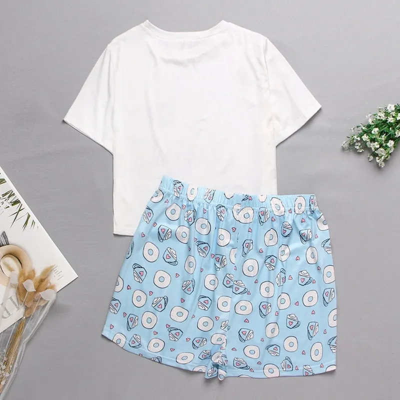 Cute Cartoon Print Short Set Pajamas