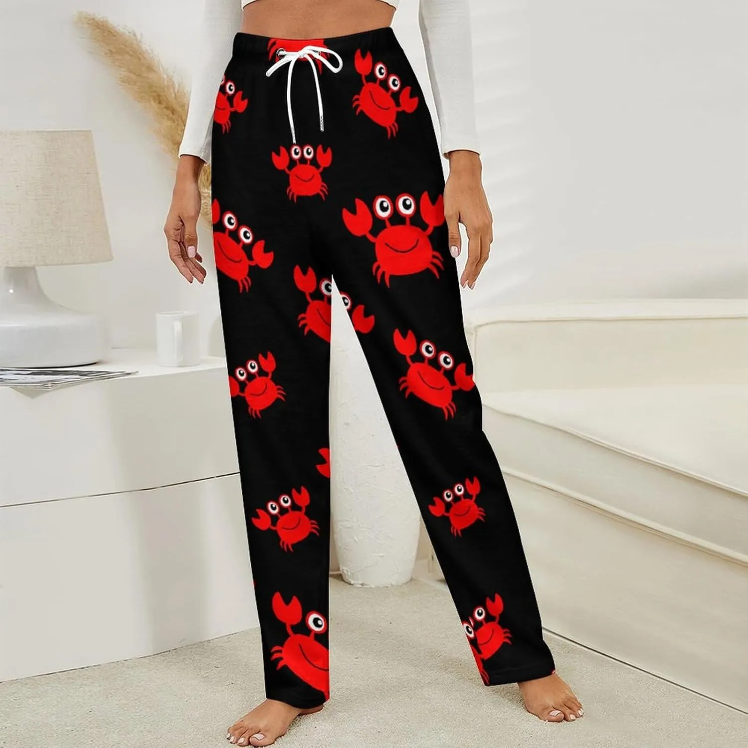 Cute Crab Women's Flannel Pajama Pants Fleece Lounge Sleep Bottoms PJ