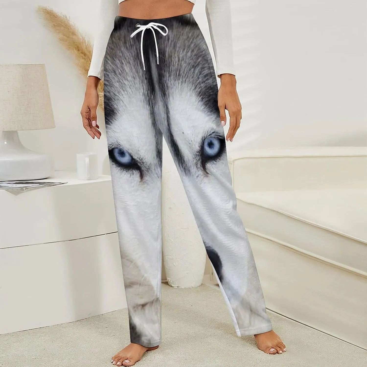 Cute Husky Women's Flannel Pajama Pants Fleece Lounge Sleep Bottoms PJ