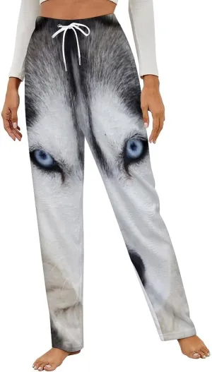Cute Husky Women's Flannel Pajama Pants Fleece Lounge Sleep Bottoms PJ