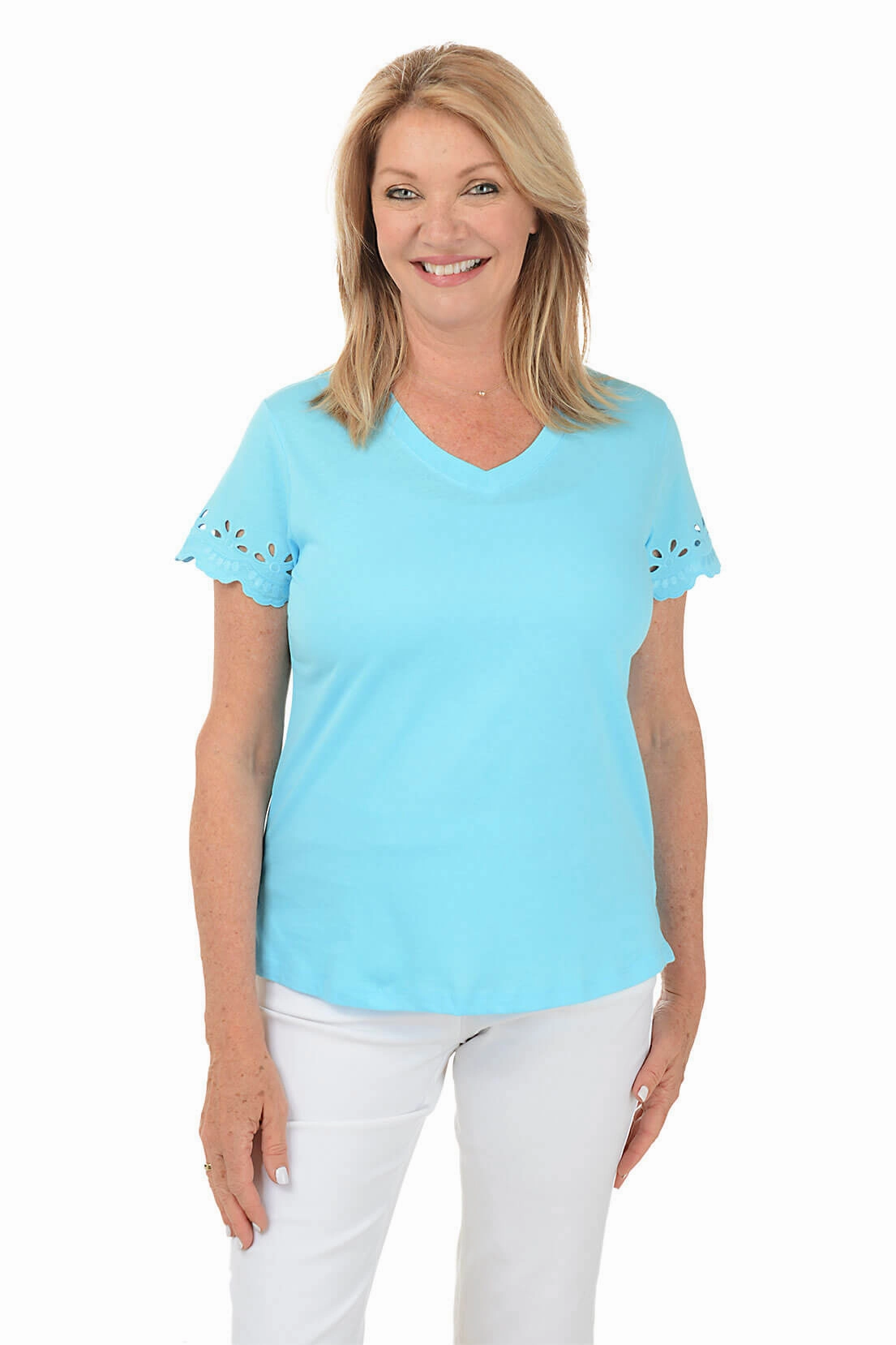 Summer Style Compact Weave Fabric Cutout Sleeve Tee