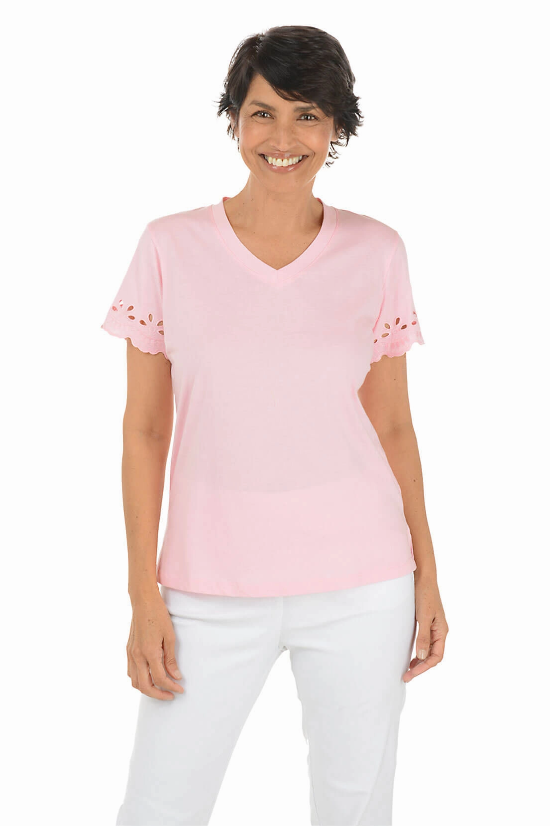 Comfortable Fabric Cutout Sleeve Tee