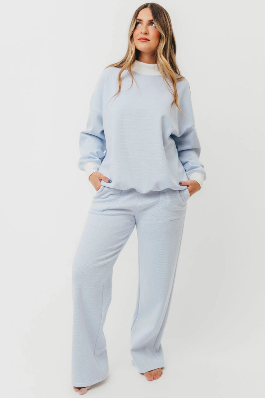 Cynthia Mini Striped Mock Neck Sweatshirt Blue and White Daily Wear