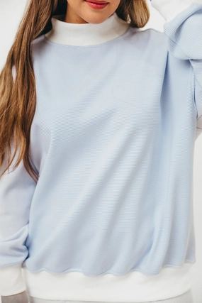Multipurpose Layering Piece Vintage Pullover Cynthia Mini Striped Mock Neck Sweatshirt Blue and White