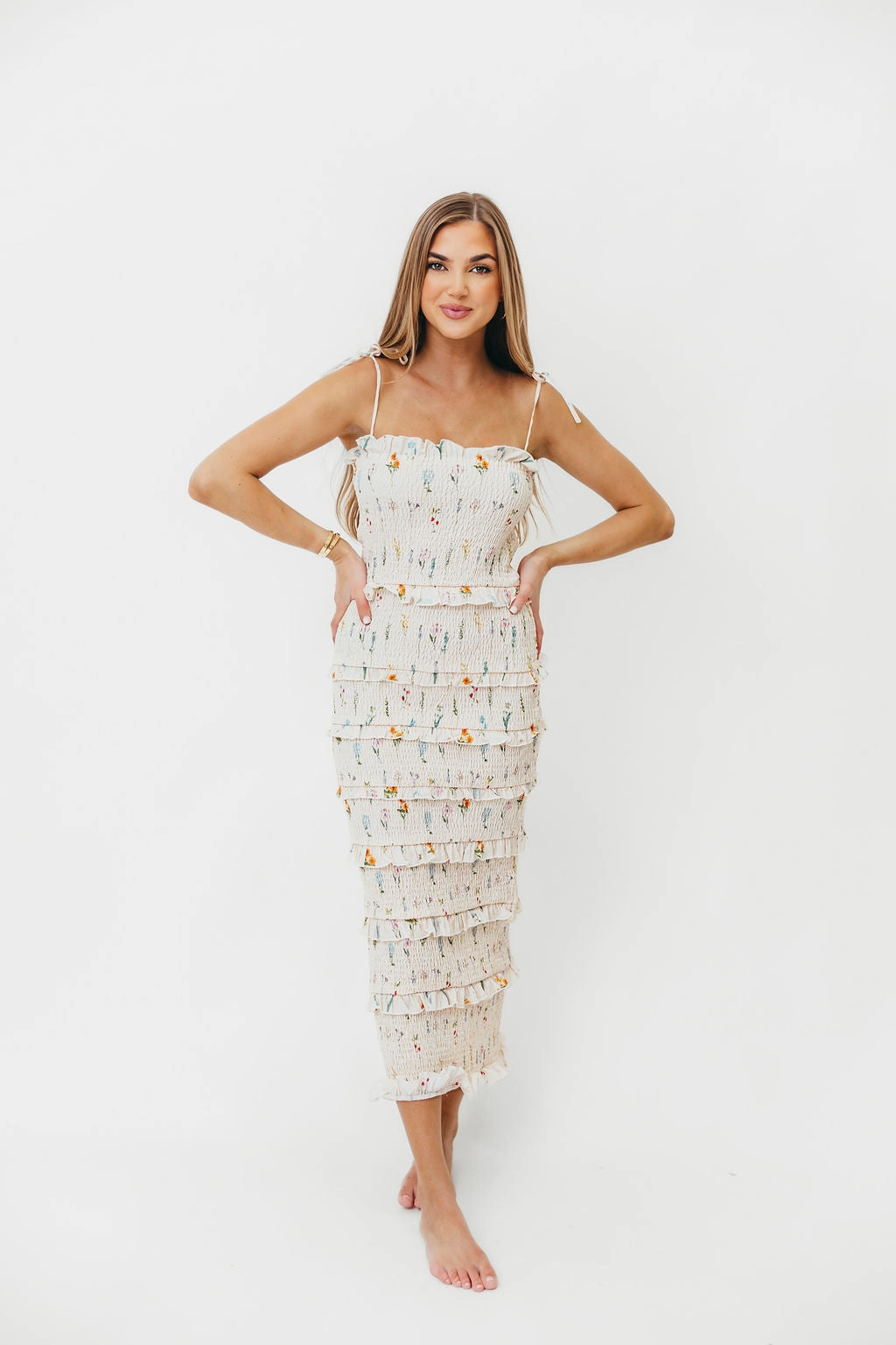 Day Ready Look Gloss Accent Cypress Smocked Midi Dress in Floral *Final-Sale*