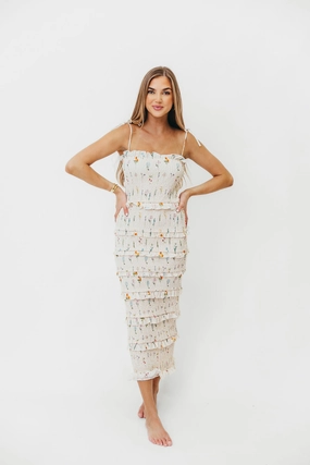 Day Ready Look Gloss Accent Cypress Smocked Midi Dress in Floral *Final-Sale*