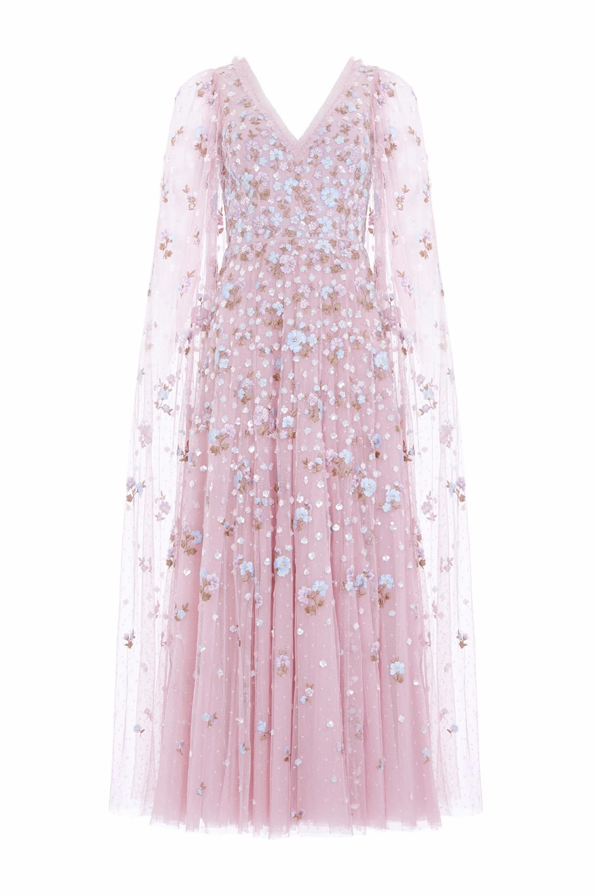 Pastel Sky Dahlia Ditsy Ankle Gown