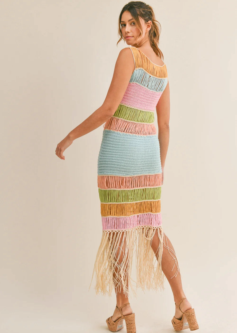DAISY FRINGED CROCHET KNIT DRESS Sleek Silhouette Subtle Edge