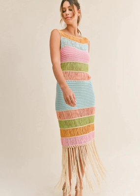 DAISY FRINGED CROCHET KNIT DRESS Charming Fit Soft Fit Wear