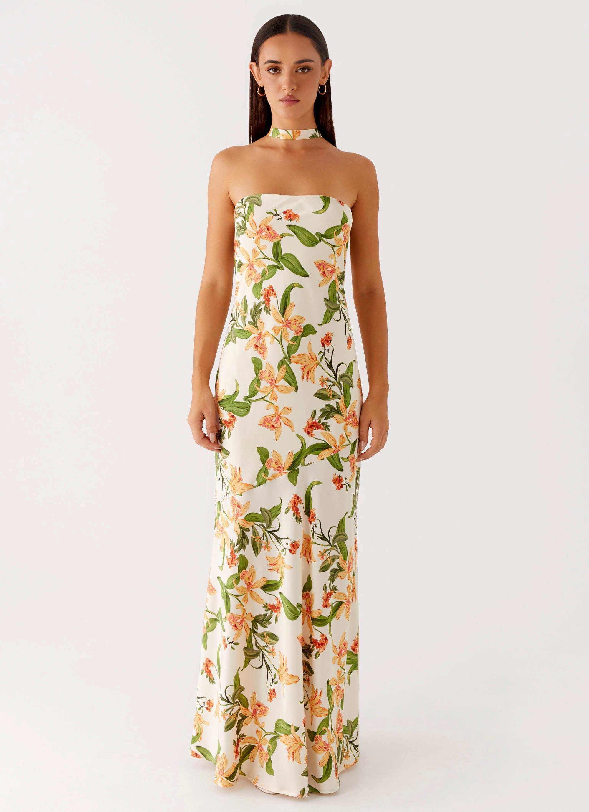 Damali Satin Maxi Dress - Floral Print classic waist