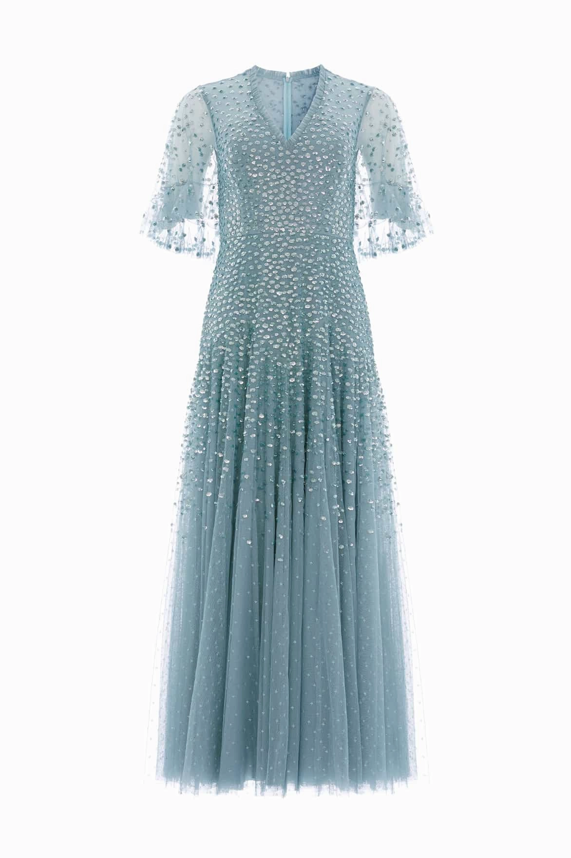 Dappled Sequin Cape Ankle Gown Bright Bloom Wave Soft