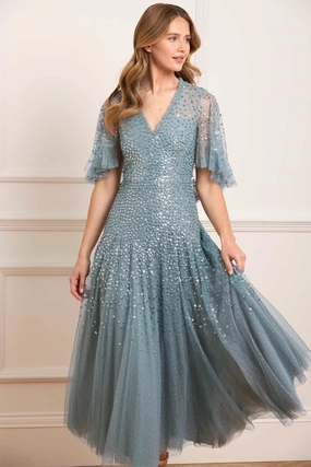 Dappled Sequin Cape Ankle Gown Grab Quick