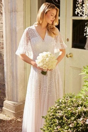 Chic Layers Dappled Sequin Cape Ankle Gown