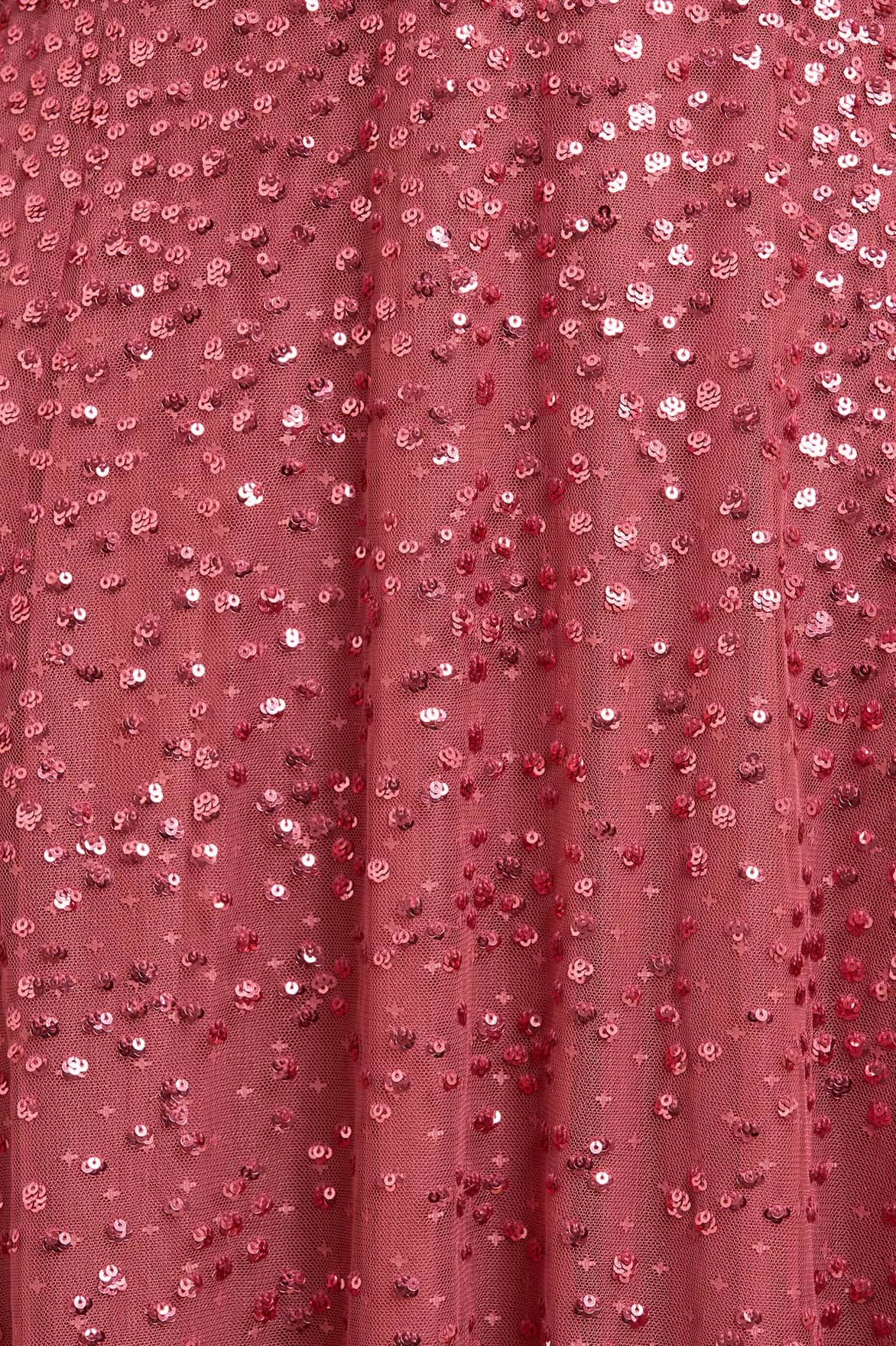 Crinkle Effect Dappled Sequin Long Sleeve Ankle Gown