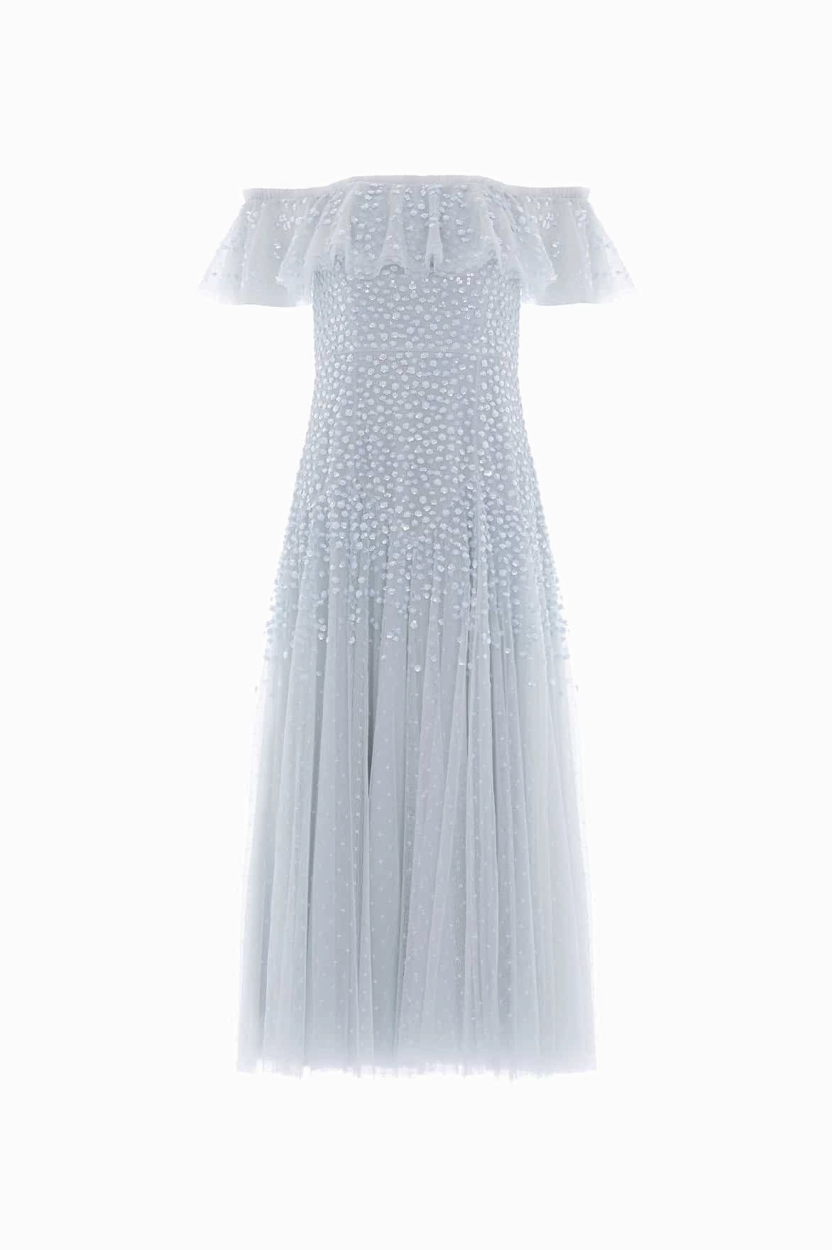 Work Friendly Celebrity-Inspired Dappled Sequin Off-Shoulder Ballerina Dress