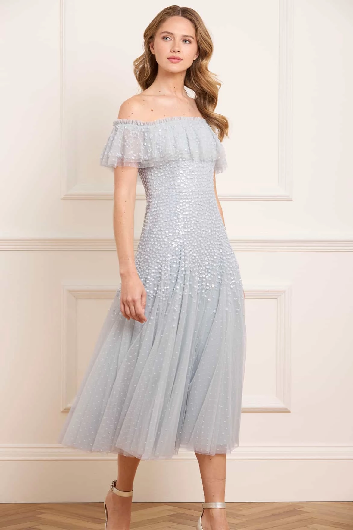 Dappled Sequin Off-Shoulder Ballerina Dress animal-print Refined touch