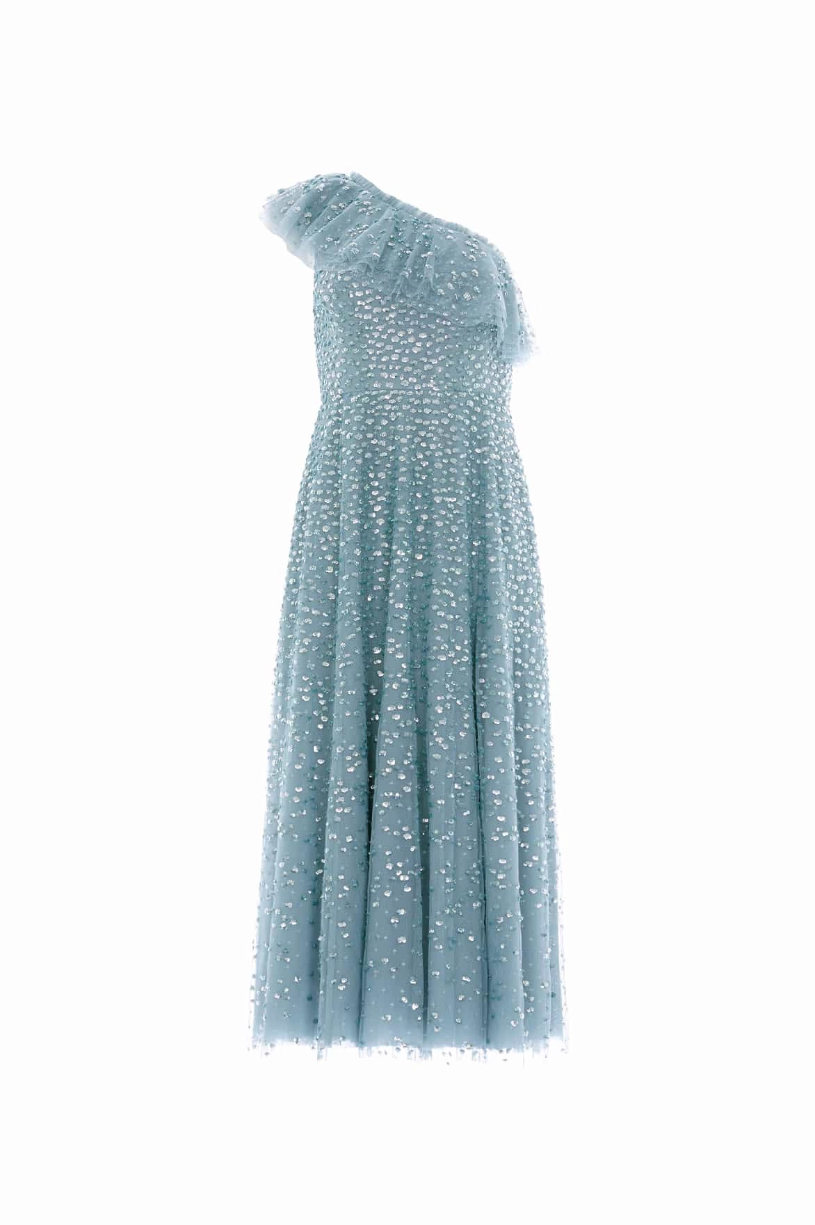 Light Weight Quick Glam Dappled Sequin One-Shoulder Ballerina Dress