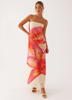 Darcy Maxi Dress - Yellow Floral Luxurious Texture