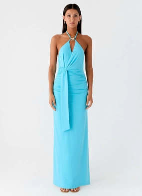 Dare Me Halter Maxi Dress - Aqua Blue Premium Look