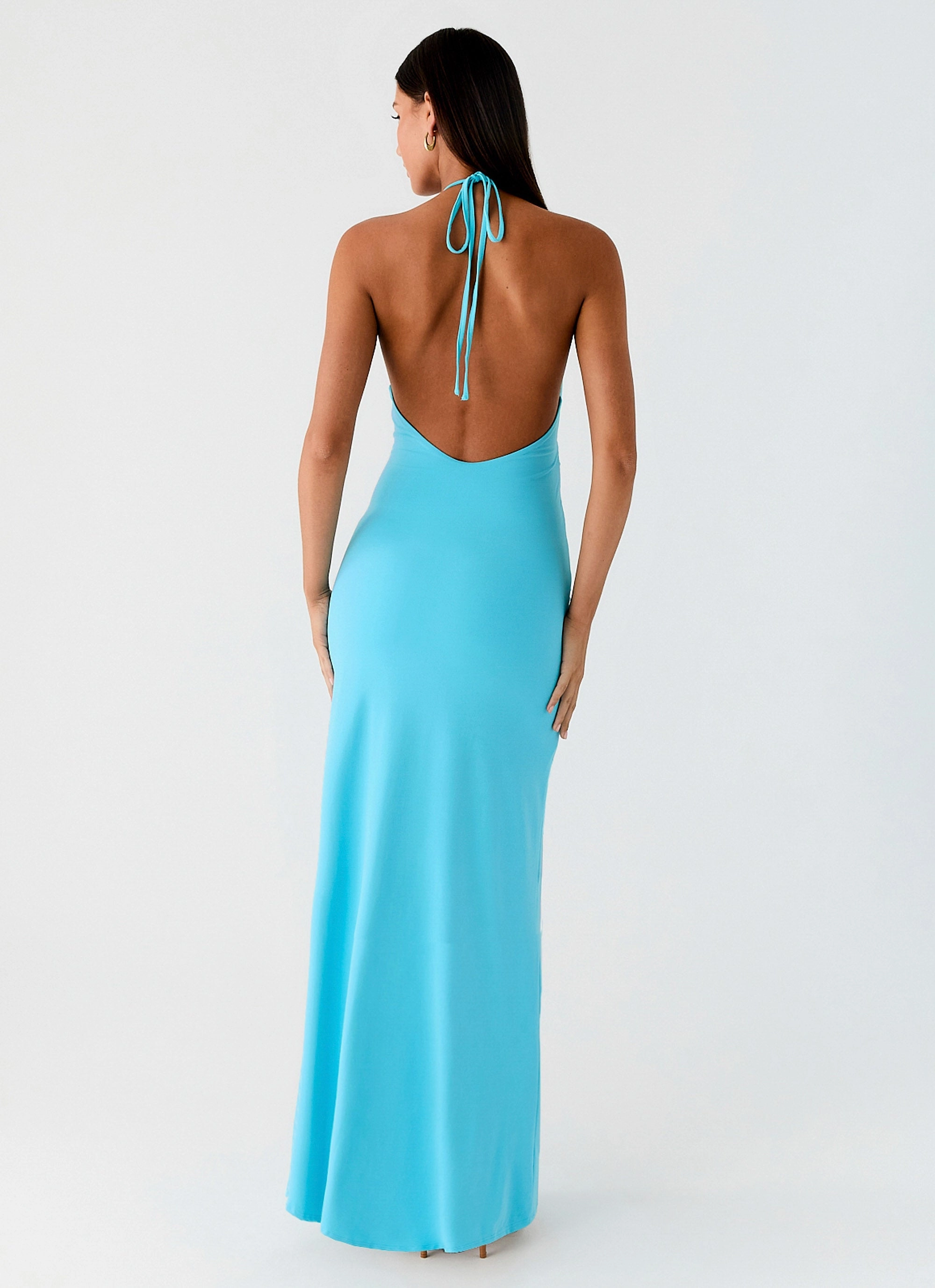 Dare Me Halter Maxi Dress - Aqua Blue Magnetic-Closure