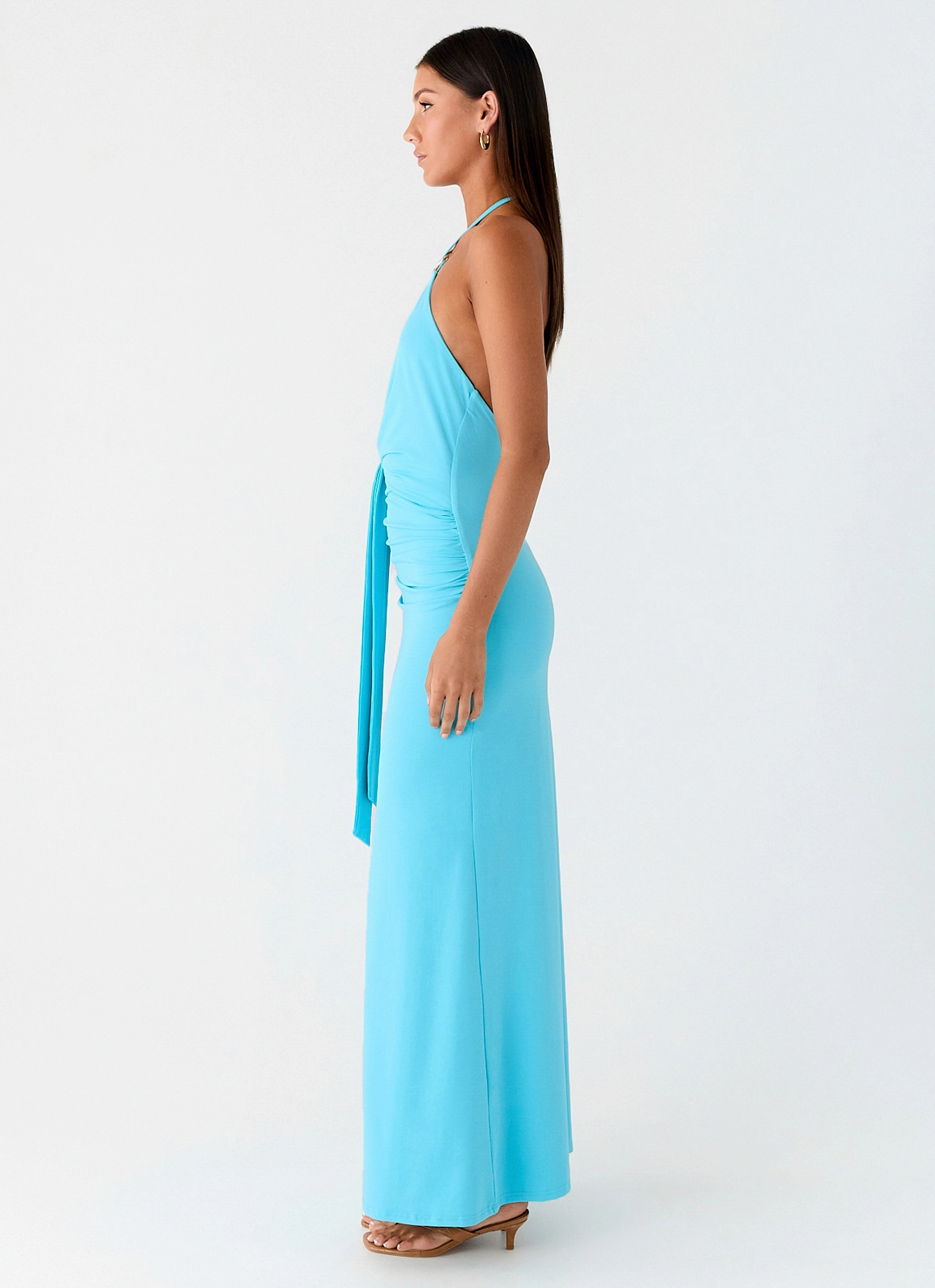 Bold Statement Dare Me Halter Maxi Dress - Aqua Blue