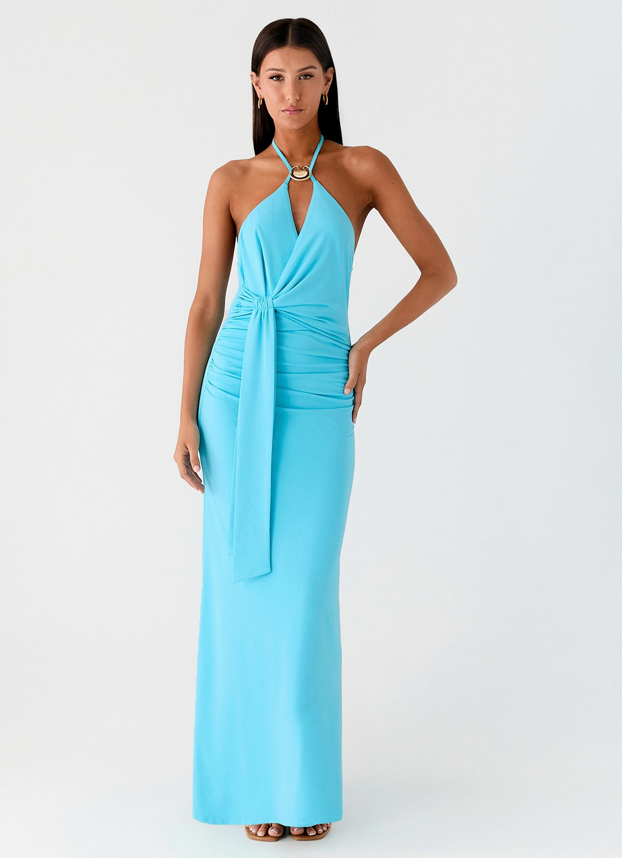 Dare Me Halter Maxi Dress - Aqua Blue Body Confidence