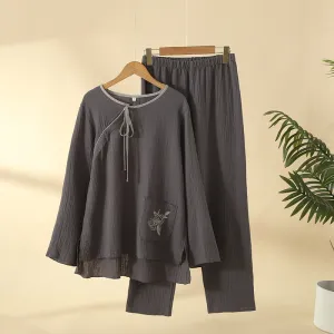 Dark Grey Side Opening Cotton Pajama Set