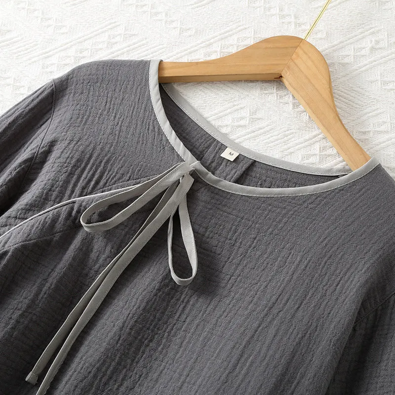 Dark Grey Side Opening Cotton Pajama Set