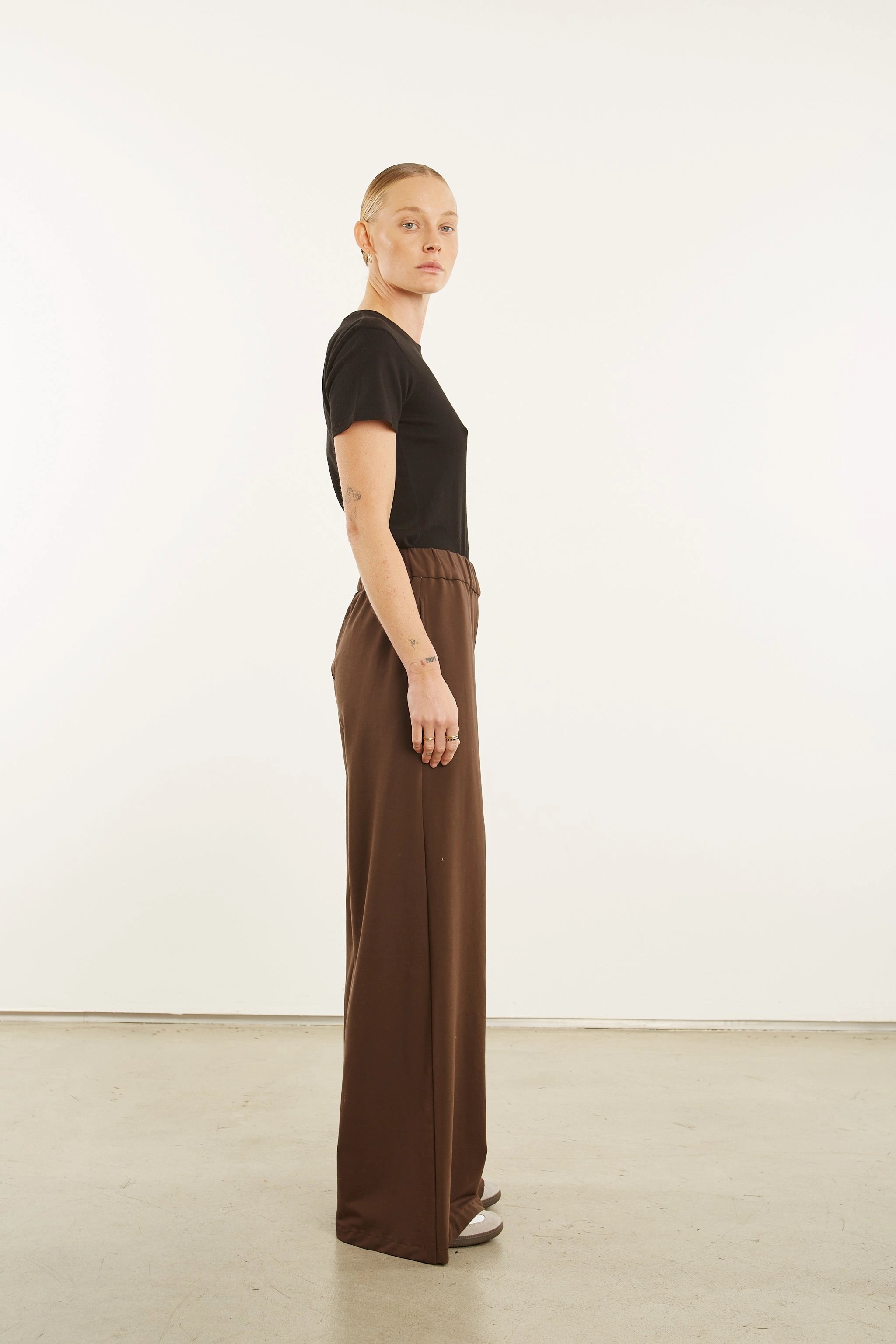 Dark Chocolate City Wide Leg Pants Long Sleeve Tee Seamless Knit Design