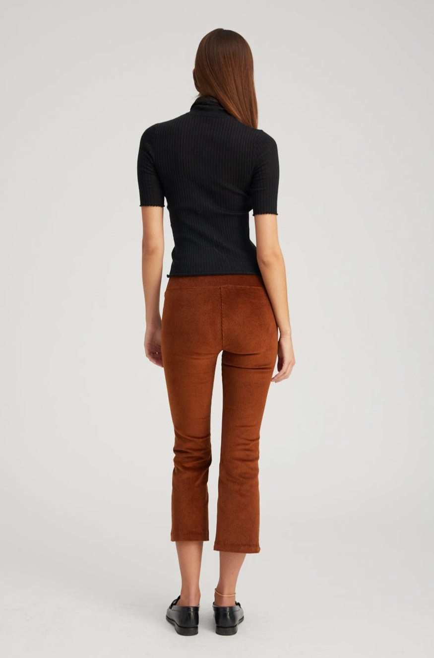 Quick Change Modern Comfort Dark Cognac Corduroy Crop Flare Pants