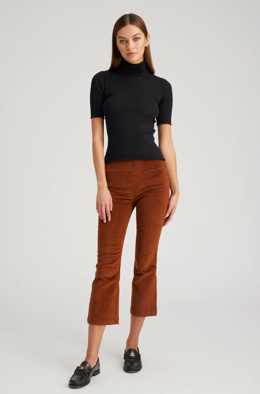 Low-rise style Dark Cognac Corduroy Crop Flare Pants