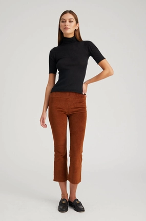 Dark Cognac Corduroy Crop Flare Pants Slim Wear Design