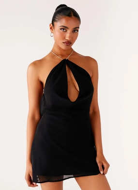 Key Hole Cowl Neckline Mini Dress - Black Chic beachwear dress