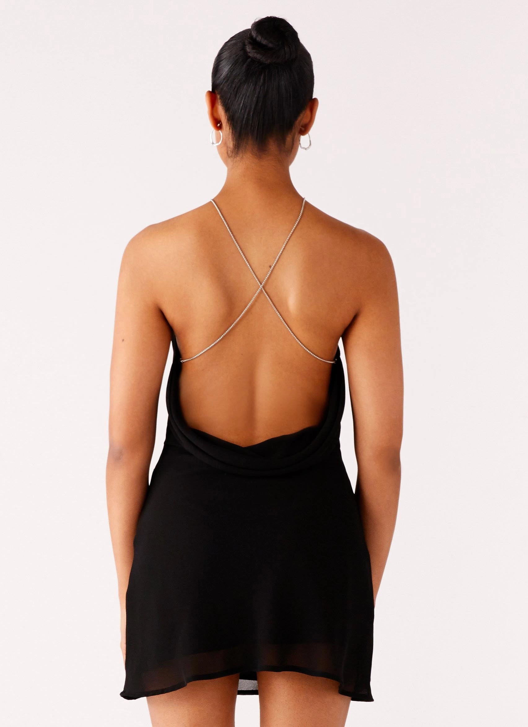 Side-Pocket ReinforcedHem Key Hole Cowl Neckline Mini Dress - Black