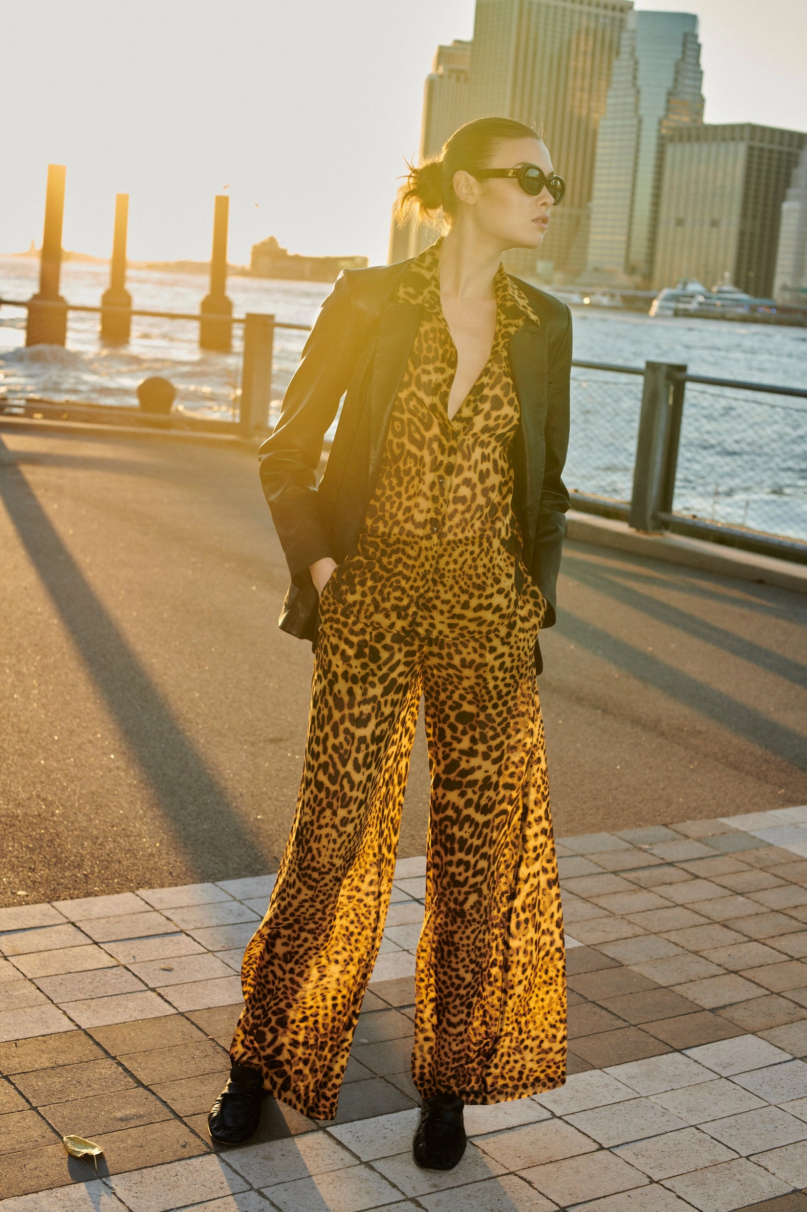 Dark Leopard Silk Fitted Button Down Durable Reinforced Shoulders AthleisureCompatible