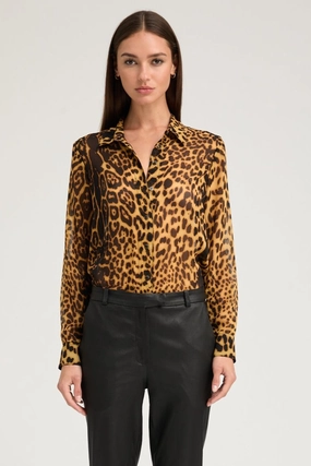 Yarn Dyed Stripes Dark Leopard Silk Fitted Button Down