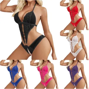 Date Night Lingerie Sexy Lace Lingerie Set for Women,Sheer Babydoll with Matching Thong,Romantic Nightwear
