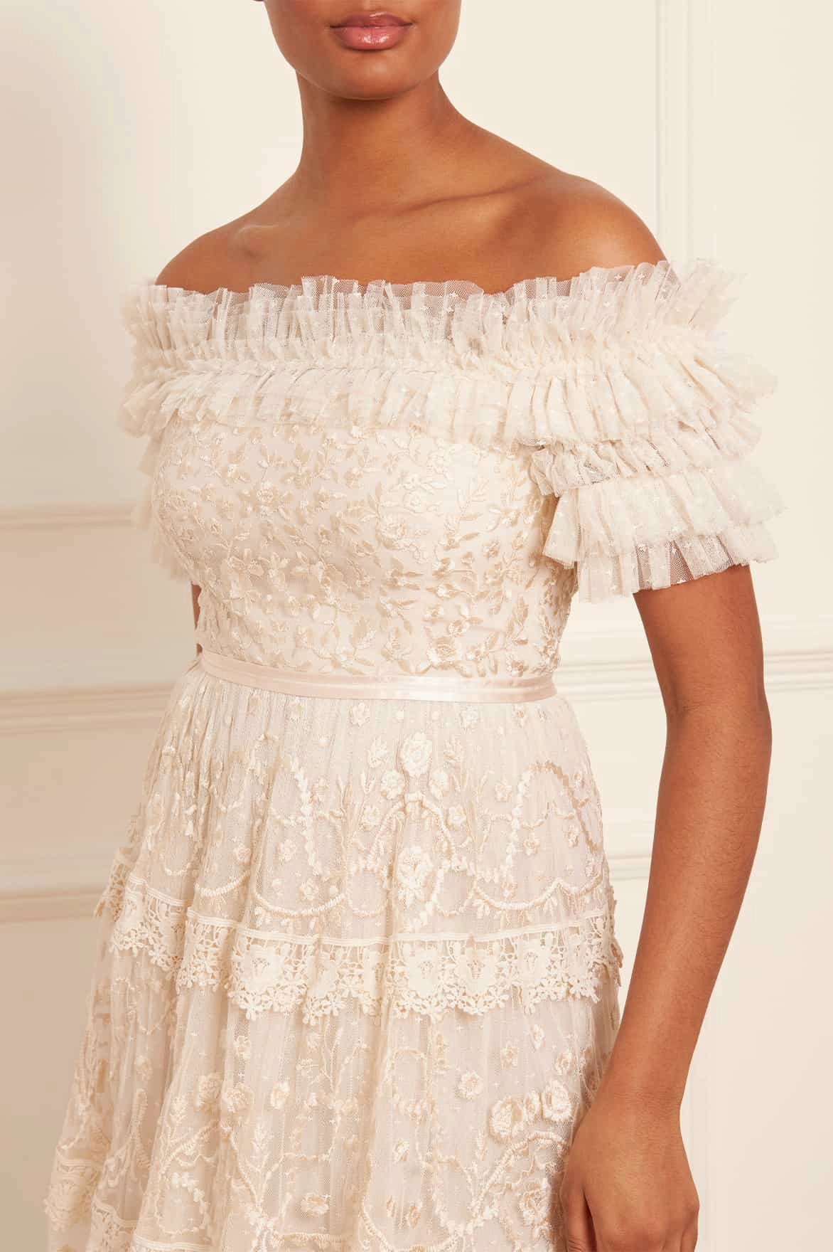Midsummer Lace Off-Shoulder Gown Simple Bow